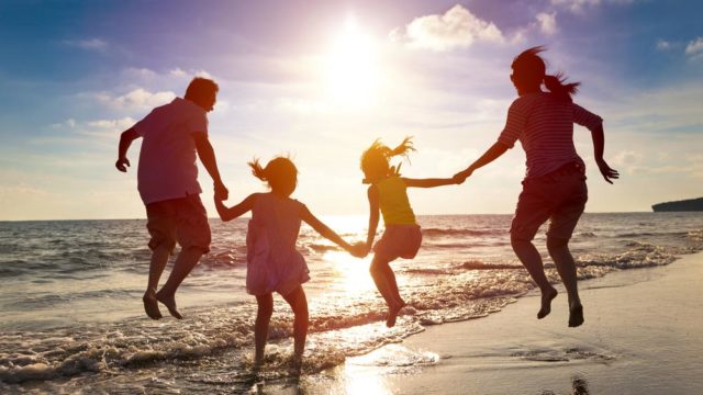 family on beach